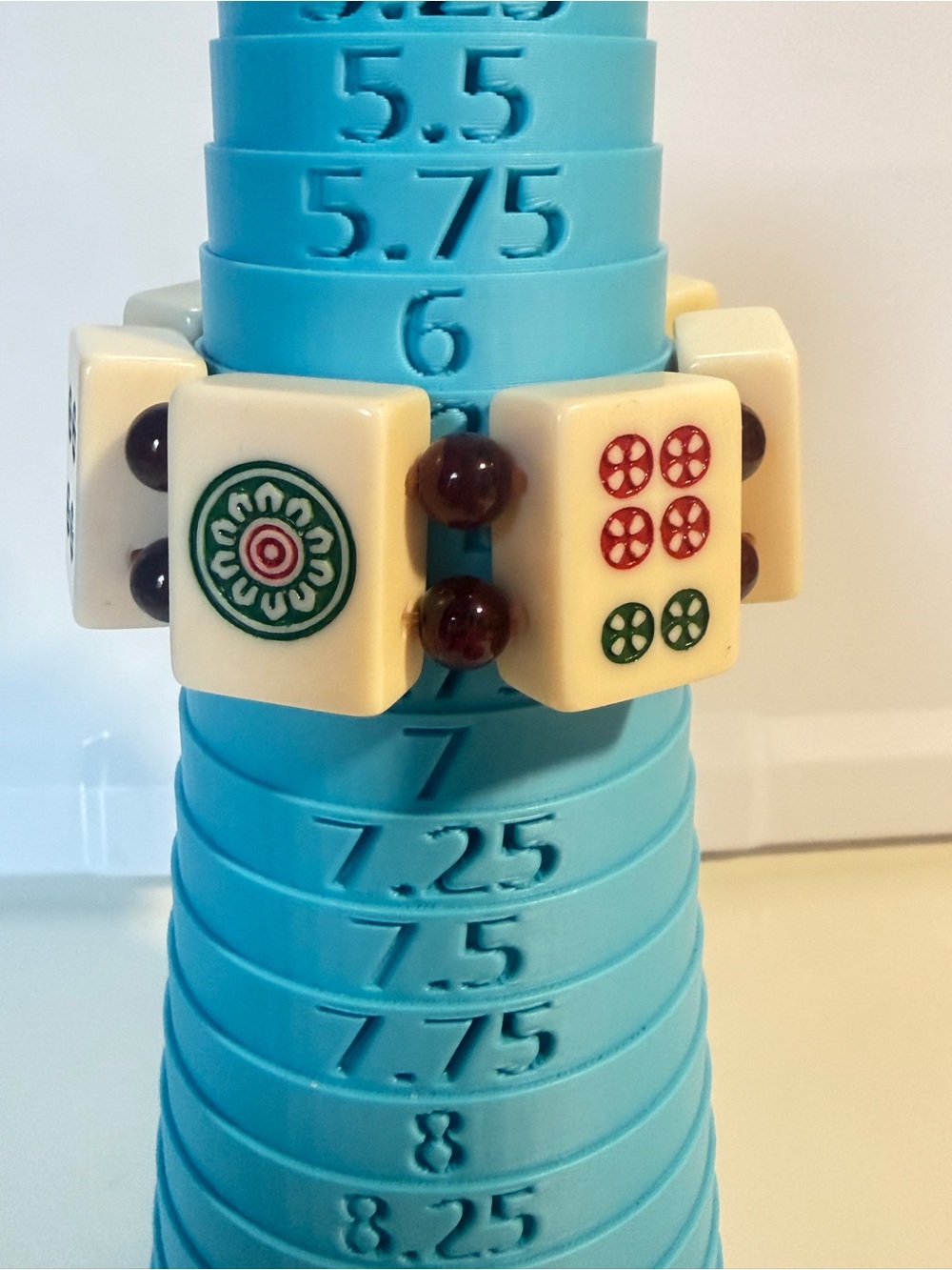 Vintage Mahjong 7-Tile & Red Jade Bracelet